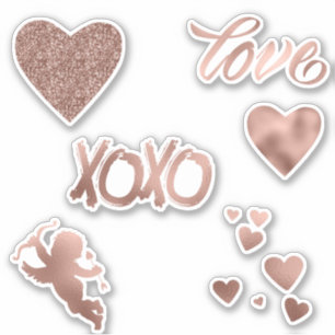 Roze Gouden Metallic Glitter Liefde Hart Set Sticker
