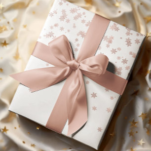 Roze Gouden Metallic Sneeuwvlokken Kerstmis Cadeaupapier