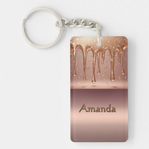 Roze Gouden Metallieke Druppelende Vloeistof Met G Sleutelhanger