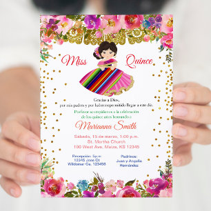 Roze & gouden Miss Quinceañera Mexicaans Kaart