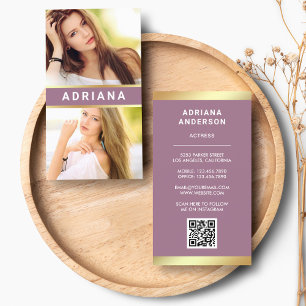 Roze Gouden Model Actrice QR Code 2 Fotocollage Visitekaartje