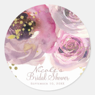 Roze & Gouden Moderne Bloemige Huwelijks Verjaarda Ronde Sticker