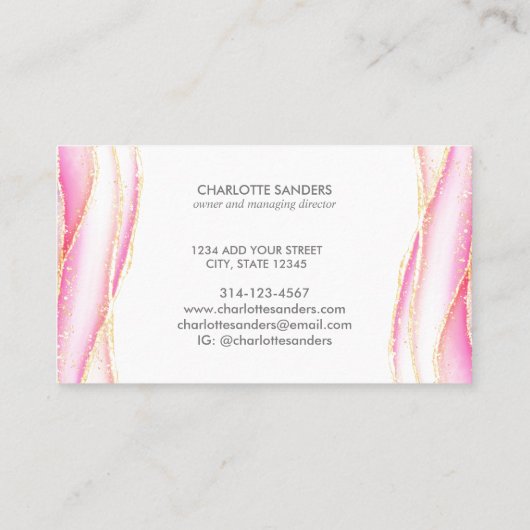 Roze Gouden Moderne Kunst Vloeibare Inkt Waterverf Visitekaartje (Achterkant)