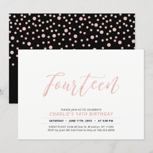 Roze Gouden Moderne Lettertype 14e Verjaardagsfees Kaart