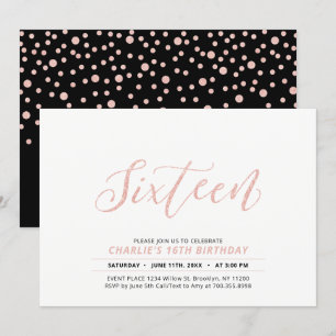 Roze Gouden Moderne Lettertype 16e Verjaardagsfees Kaart