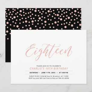 Roze Gouden Moderne Lettertype 18e Verjaardagsfees Kaart