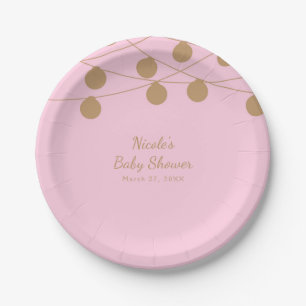 Roze & Gouden Moderne Lichtslingers Chique Feest Papieren Bordje