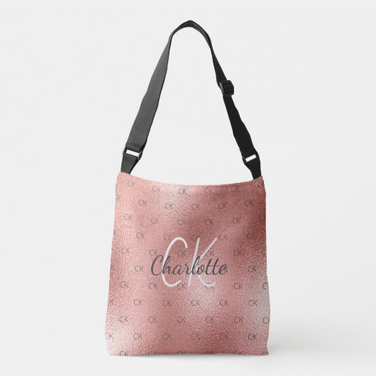 Roze gouden monogram elegante script crossbody tas (Voorkant)