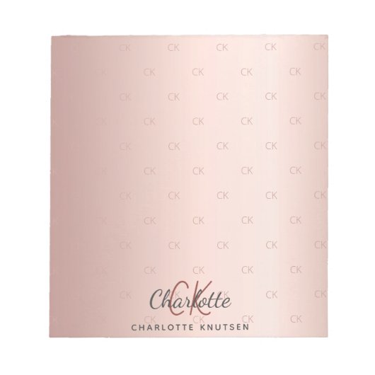 Roze gouden monogram initiaal script notitieblok (Voorkant)