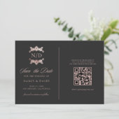 Roze Gouden Monogram Qr Code Bruiloft Save The Date (Staand voorkant)