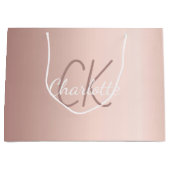 Roze gouden monogram script modern elegant groot cadeauzakje (Voorkant)