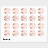 Roze gouden naam ronde sticker (Vel)