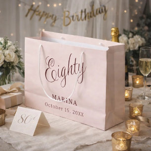 Roze gouden naam schrift 80ste verjaardag groot cadeauzakje