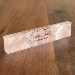 Roze Gouden Nep Hout Patroon Naambordje