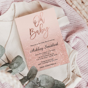 Roze gouden nepschittering roze ombre Oh baby show Kaart