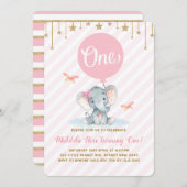 Roze gouden olifant 1e eerste verjaardag twinkle s kaart (Voorkant / Achterkant)