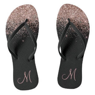 Roze Gouden Ombre Glitter Glans Monogram Teenslippers