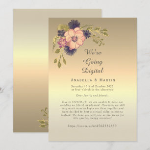 Roze Gouden Online Trouwuitnodiging met Bloemen Kaart