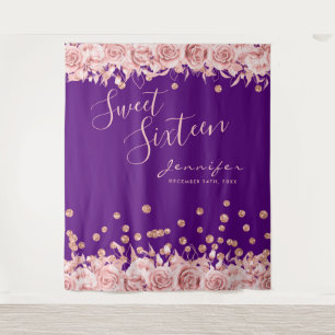 Roze Gouden Paarse Sweet 16 Glitter Confetti Bloem Wandkleed