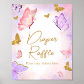 Roze Gouden Paarse Vlinder Luier Raffle Poster (Voorkant)