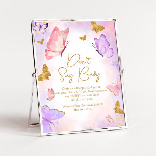 Roze gouden Paarse vlinder zeg geen Baby Poster
