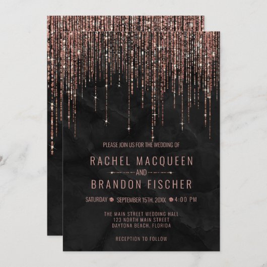 Roze Gouden Parel Marmer Glitters Franje Trouw Uit Kaart (Voorkant / Achterkant)