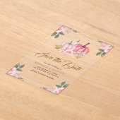 Roze Gouden Pompoen Bloemige Trouw Save the Date Acryl Uitnodigingen (Laagn)