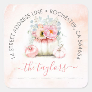Roze Gouden Pompoen Herfst Party Adres Vierkante Sticker