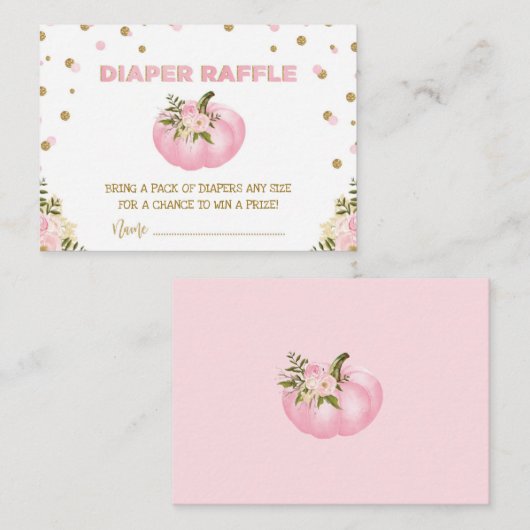 Roze Gouden Pompoen Luier Raffle Bloemen Herfst Me Informatiekaartje (Voorkant / Achterkant)
