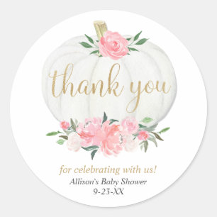 Roze gouden pompoen meisje baby shower floral ronde sticker