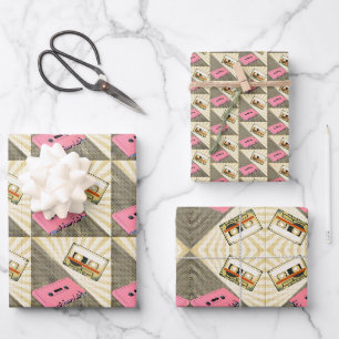 Roze + Gouden Pop Art Cassettes Inpakvellen Inpakpapier Vel
