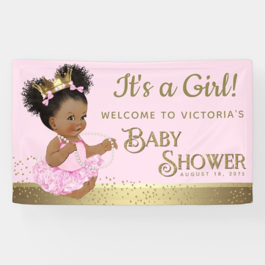 Roze Gouden Prinses Baby shower Banners (Horizontaal)
