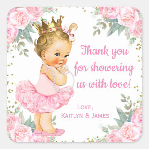 Roze Gouden Prinses Baby Shower Favor Stickers