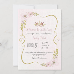 Roze gouden prinses babyshower uitnodiging
