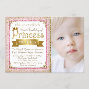 Roze Gouden Prinses Eerste Verjaardagsfeest Kaart