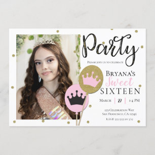 Roze Gouden Prinses Foto Verjaardagsfeestje Elke L Kaart
