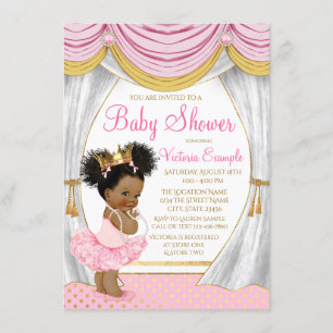 Roze Gouden Prinses Gordijnen Baby Shower Uitnodig Kaart