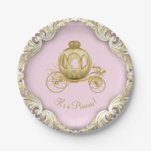 Roze Gouden Prinses Koets Meisje Baby Shower Papieren Bordje