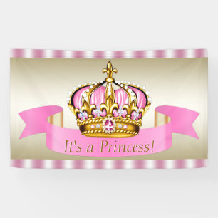 Roze Gouden Prinses Kroon Baby Shower Spandoek
