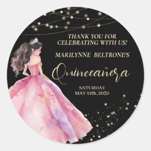 Roze Gouden Prinses Quinceañera Ronde Sticker
