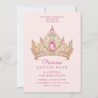 Roze Gouden Prinses Tiara Verjaardagsuitnodiging Kaart