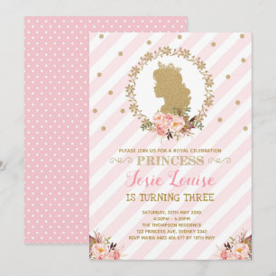 Roze Gouden Prinses Verjaardag Chic Floral Royal Kaart