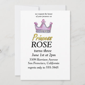 Roze & Gouden prinses verjaardagsuitnodiging Kaart