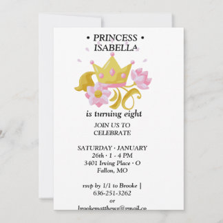 Roze & Gouden prinses verjaardagsuitnodiging Kaart