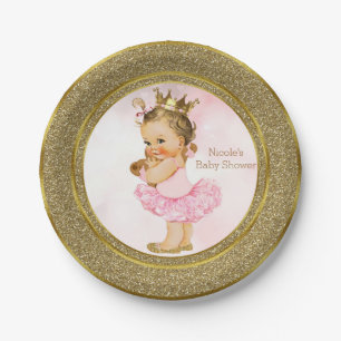 Roze Gouden Prinses Vintage Baby Meisje Shower Fee Papieren Bordje