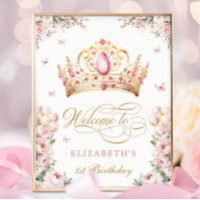 Roze Gouden Prinsessen Kroon 1e Verjaardag Welkom