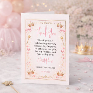 Roze Gouden Prinsessen Kroon Sprookje 1e Verjaarda Bedankkaart