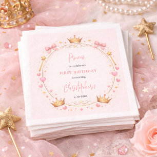 Roze Gouden Prinsessen Kroon Sprookje 1e Verjaarda Servet