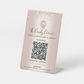 Roze Gouden QR Code Betaal Hier Aardbei Glitter Dr Reclamebord Met Voetstuk (Voorkant)