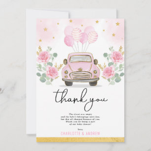 Roze Gouden Quarantine Drive By Baby Shower Parade Bedankkaart